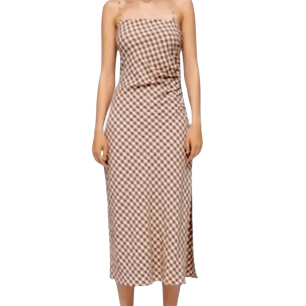 House of Harlowe 1960 Brown Gingham Check Ruched Sheath Midi Slip Dress XL new - Picture 1 of 10